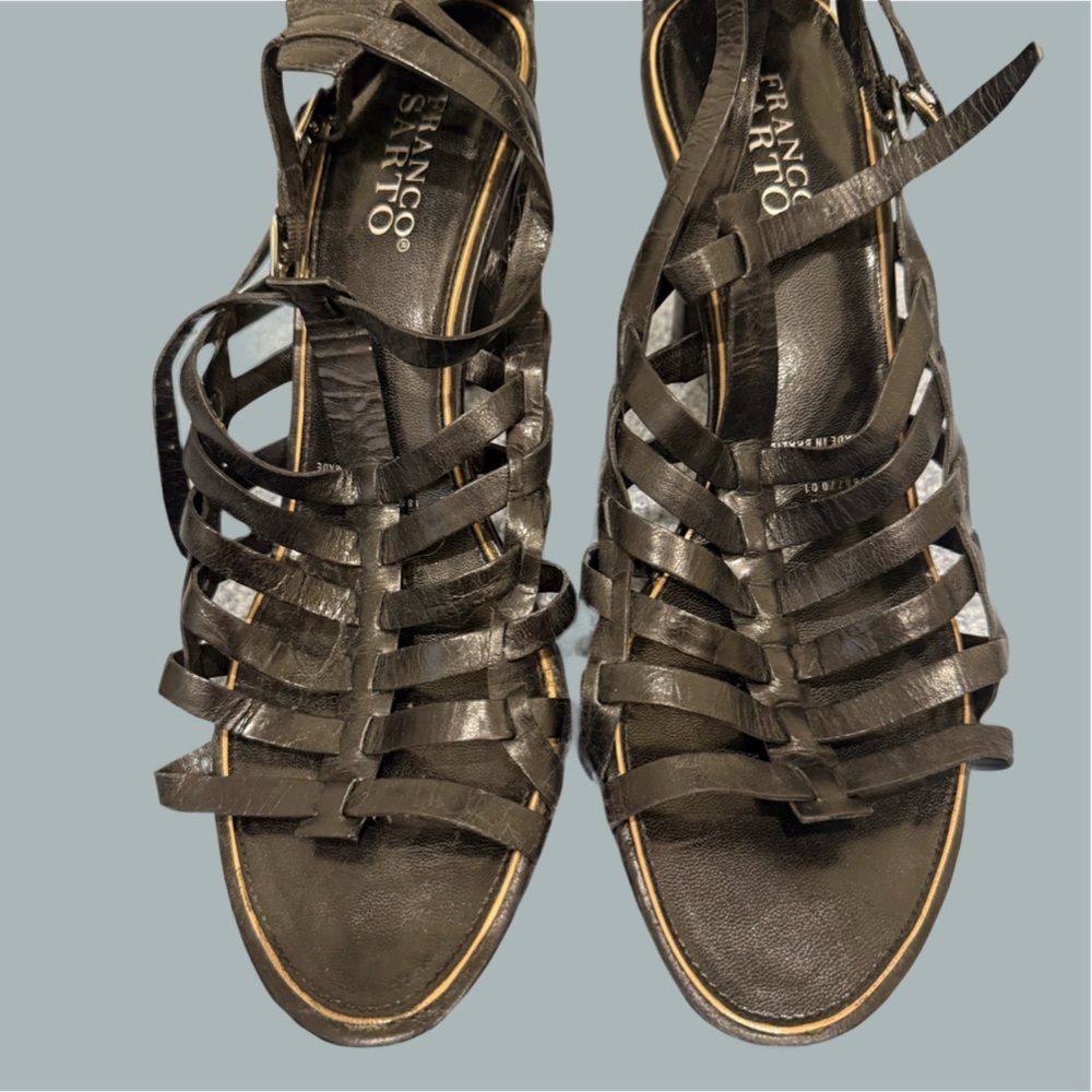 Franco Sarto Delta Leather Strappy black heel sandals